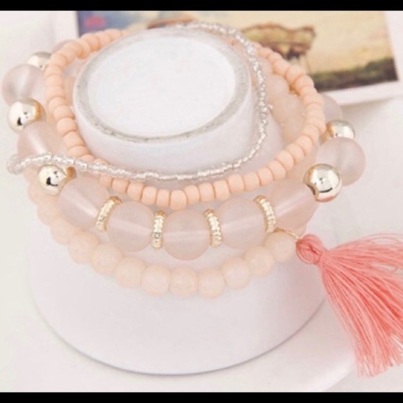 Pink tassel four piece bracelet set - Picture 2 of 2